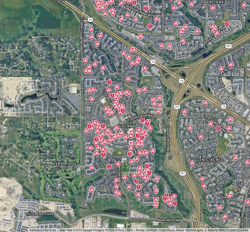 Map of active and recent Tuscany real estate listings